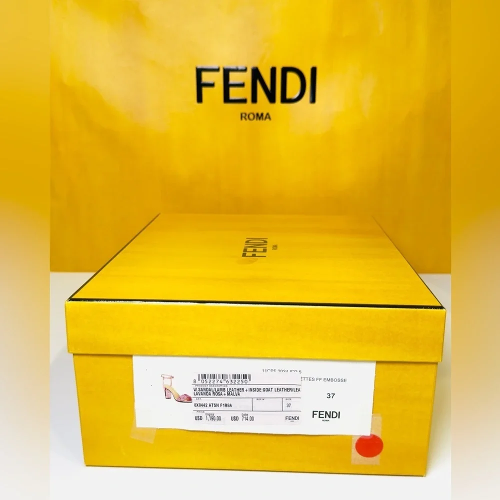 Fendi Delfina Heel Strap Sandals Pink Metallic Goat Leather FF Sequin Size 37 - Picture 16 of 16